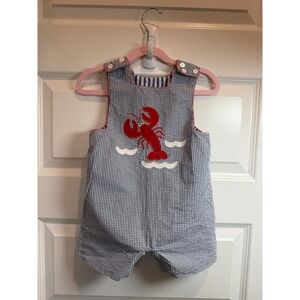 Anavini Kids Navy Gingham Lobster Applique Jon Jon Romper 18M Nautical Submarine